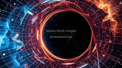 Space time wormhole opening between two regions of the cosmos distorted grid visual relativity