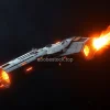 Starship powered by antimatter engines glowing thrusters deep space physics concept art