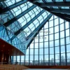 Steel and glass concert hall with dynamic lines