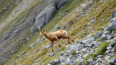 Tahr climbing steep rocky slopes