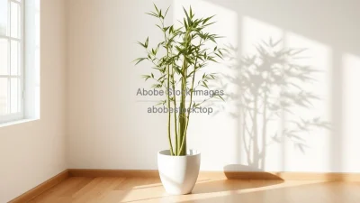 Tall bamboo plant in a minimalist white pot