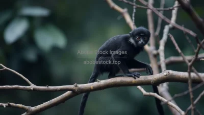 Tamarin perched on thin branches