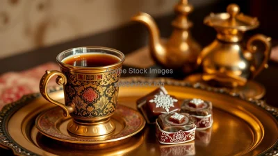 Turkish coffee in traditional cup with ornate patterns