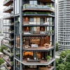 Urban micro-apartment tower with efficient layout