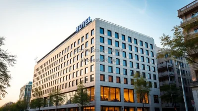 Urban modern hotel with grid pattern exterior