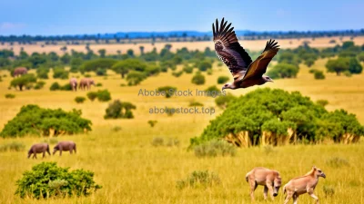 Vulture circling above the savannah