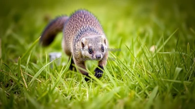 Weasel darting through grass