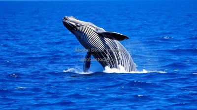 Whale breaching in open sea