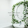 White bathroom with trailing ivy around a mirror