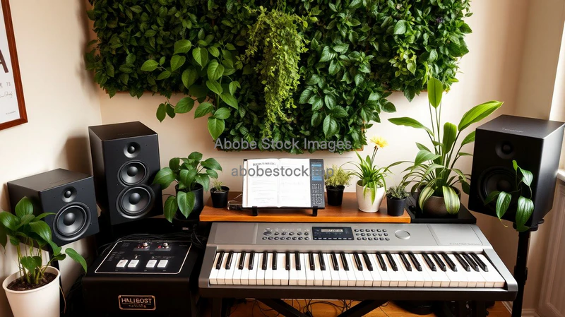 WHome music studio with keyboard