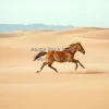 Wild horse galloping across desert dunes