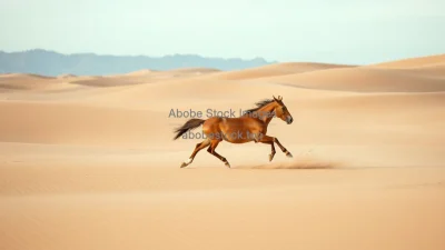 Wild horse galloping across desert dunes