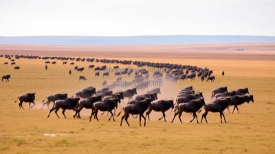 Wildebeest migrating across open plains