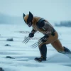 Wolverine moving across frozen landscape