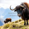 Yak grazing on high mountain slopes